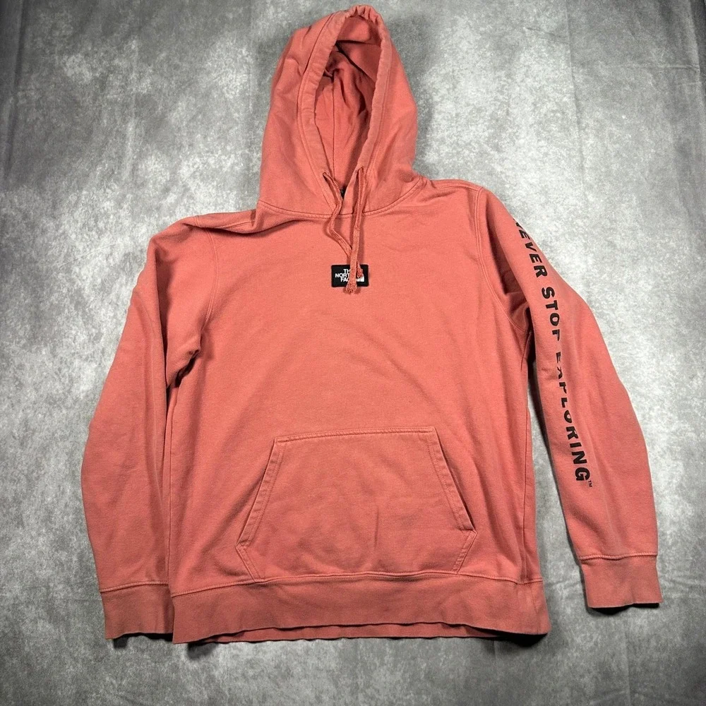 The North Face Mens Large Never Stop Exploring Box Logo Hoodie Red Clay Fleece
